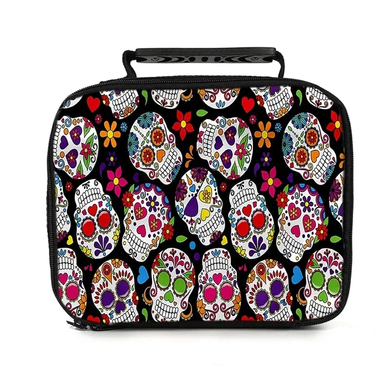 Borsa Termica Portatile a Forma di Teschio Floreale per Bambini/e, Miglior Regalo, Borsa Pranzo 2D Piatta a Cartone Animato, Borsa Termica per la Scuola e il Picnic