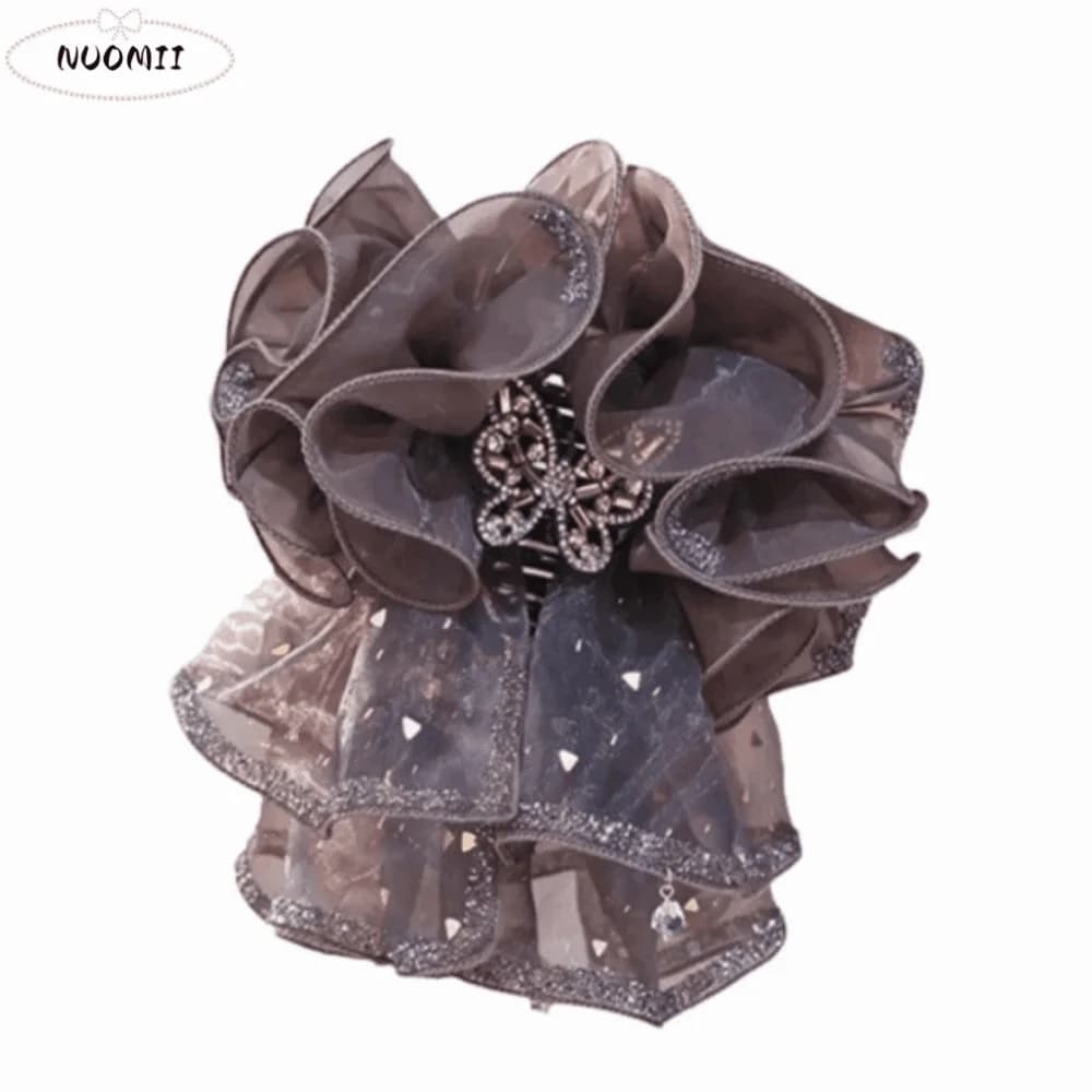 Large Bow Hair Claw Clips Gold Foil Retro Ribbon Large Aesthetic Hair Clips Light Luxury Ruffle Design Grab Clip Daily Wear