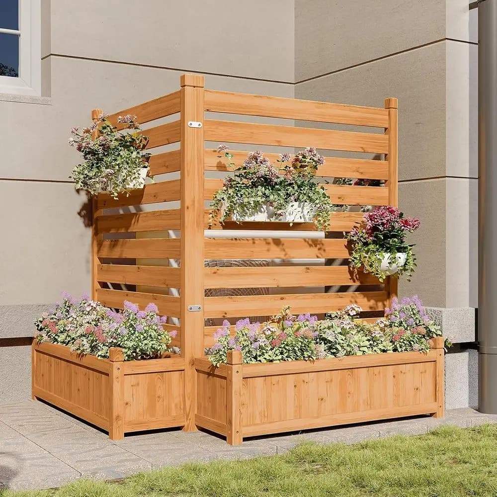 Air Conditioner ence, 2-Panel Wood Privacy Sn with Planter Box | 34" W x 45" H Privacy ence or Air Conditioner, Trash Can, Pool,