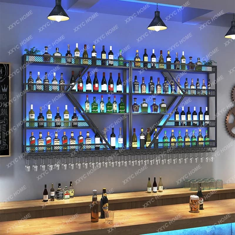 Decorazione da Parete per Bancone Bar, Ornamento per Vini, Portabottiglie da Parete, Porta Bicchieri da Vino