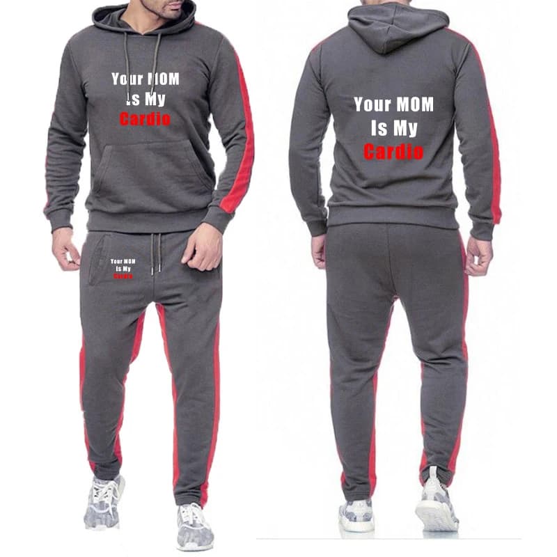2026 Your Mom Is My Cardio Gym Men's New Spring Autumn High Street Fashion Loose Sets Solid Color Hoodies+Sweatpants Suits