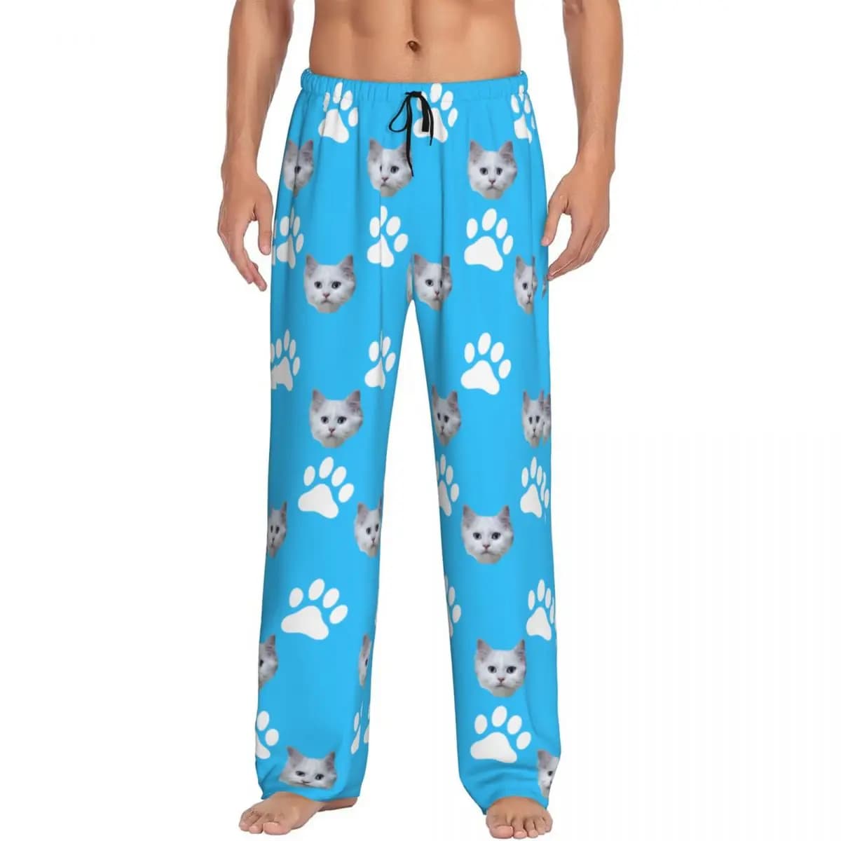 Pigiama personalizzato personalizzato con faccia di gatto per animali domestici Pantaloni da pigiama da uomo Pigiama da notte Pantaloni da notte elasticizzati con tasche