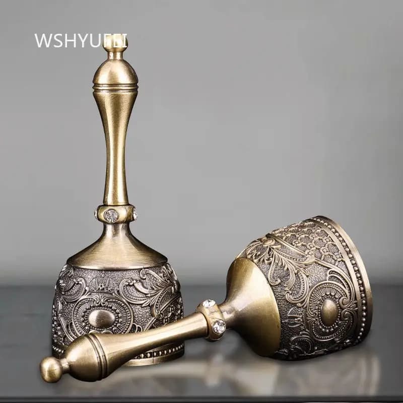 Antique Bronze Tibetan Buddhist Ritual Bell Vintage Brass Finish Carved Vajra Bell with Crystal Accents for Prayer Room and Yoga