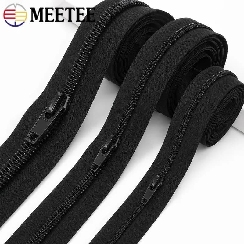 10M 3#5#10# Black Nylon Coil Zipper with Slider Plastic Open End Tape Luggage Pouch Garment Tent Repair Sewing Accessory Craft
