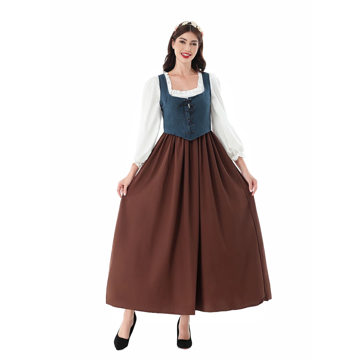 Halloween Renaissance Dress Performance Costume Bavarian Farm Countryside Skirt Oktoberfest Traditional Women's Ethnic Clothing