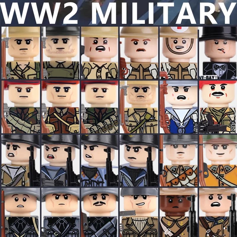 WW2 Soldato Militare Figure Building Blocks Britannico Italiano Guerriero Francese Ufficiale Dell'esercito Medico Marina Fanteria Cappello Pistola Mattoni Giocattoli
