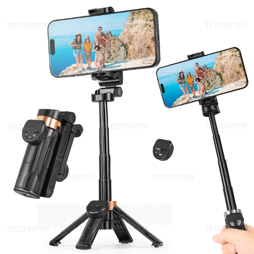 Treppiede portatile universale per selfie con telecomando wireless rimovibile, supporto per telefono pieghevole mini multifunzione