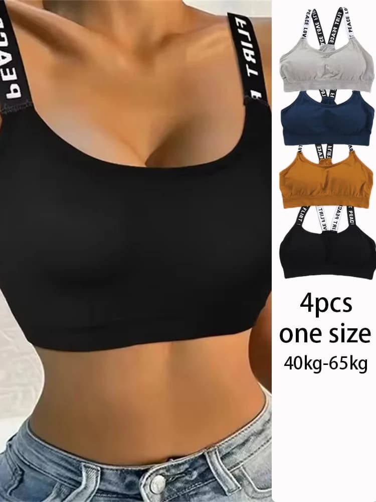 4Pcs Suitable for 40-65kg underwear women without underwire integrated with chest cushion back heart wrap chest fitness yoga