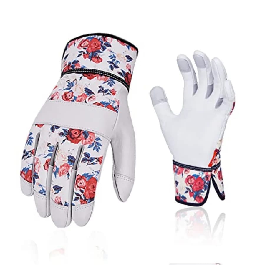 Vgo... Guanti da giardinaggio per donna, in pelle di capra, palmo e punte delle dita resistenti alle perforazioni, touchscreen GA56