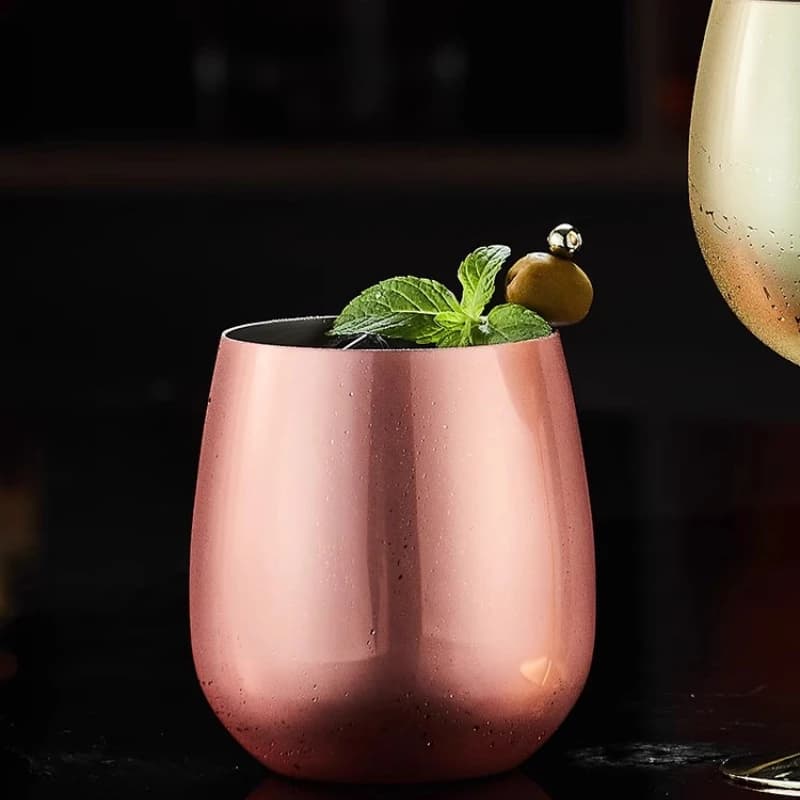 Bicchiere da Birra e Vino in Acciaio Inox 500ml, Tumbler Oro Rosa per Cocktail, Succo, Latte, Tazza Metallica per Bar e Uso Esterno
