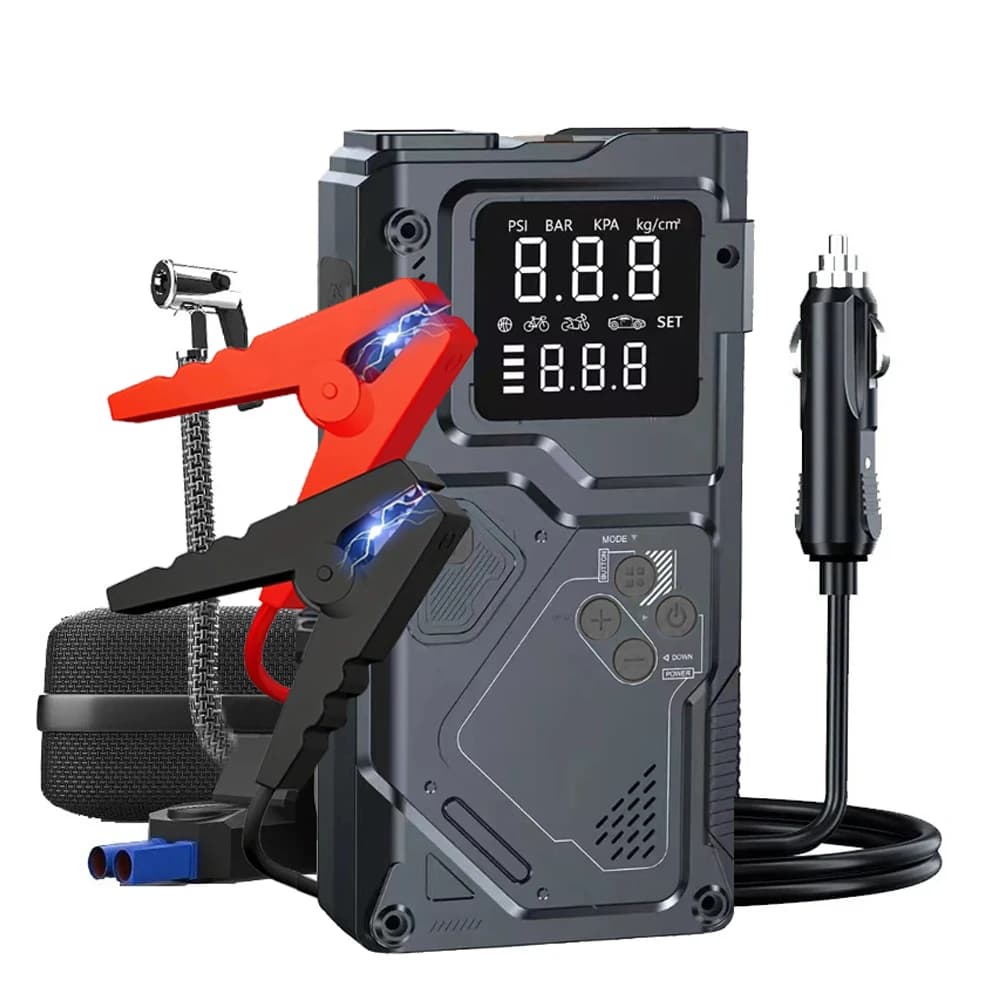 YINGBOOST Avviatore di emergenza per auto con pompa d'aria Picco 5000A Booster e gonfiatore per pneumatici 150PSI con cavo di alimentazione CC Power Bank 400LM Luce LED