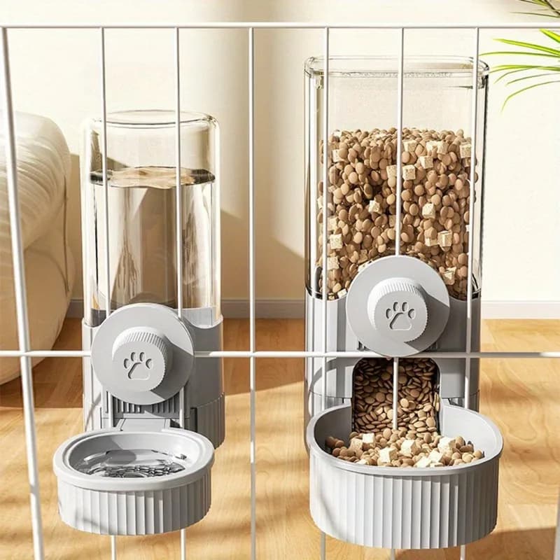 A03F-Hanging Automatic Pet Food Feeder/Water Dispenser With Bowl, Large Capacity Gravity Dog Auto Feeder/Waterer Set For Cage Ca