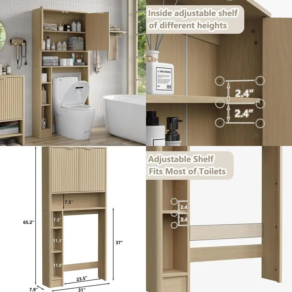 Mobiletto da Bagno in Rovere Naturale da 31 Pollici con Portarotolo per Carta Igienica
