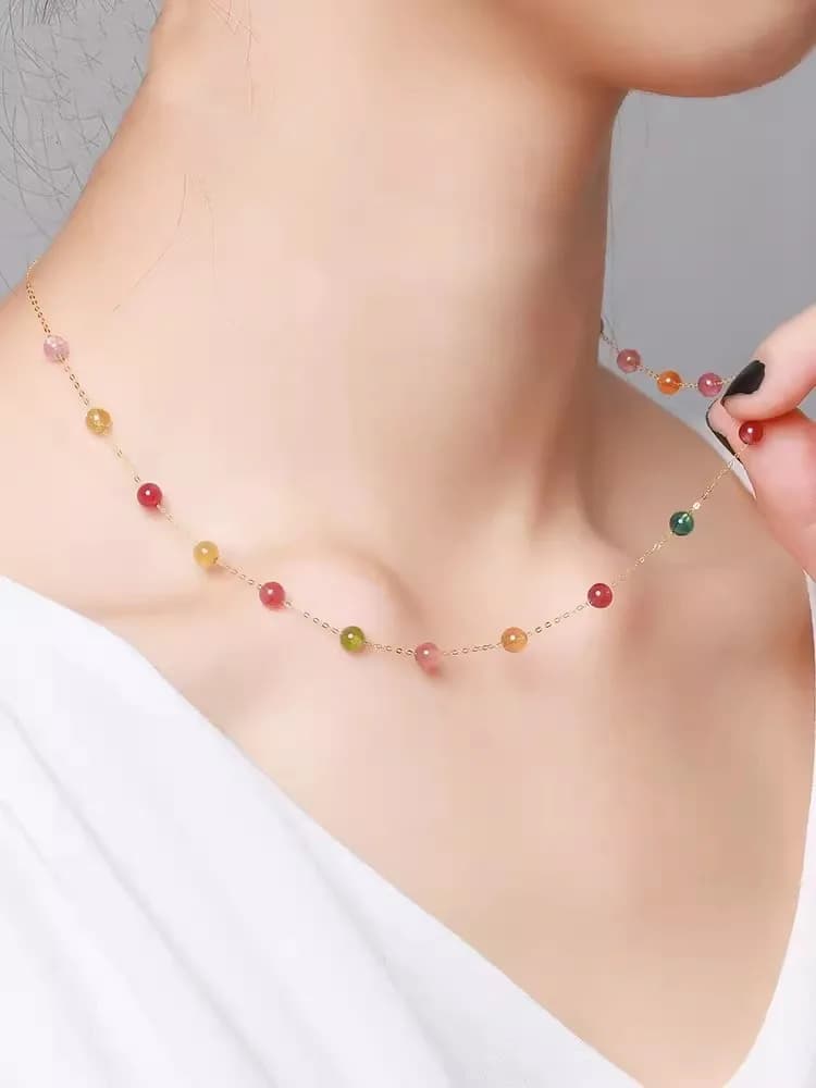 100% Real 18K Gold Necklace Pendant Natural Tourmaline Gold AU750 for Women Fine Jewelry Gift Original Design X5001