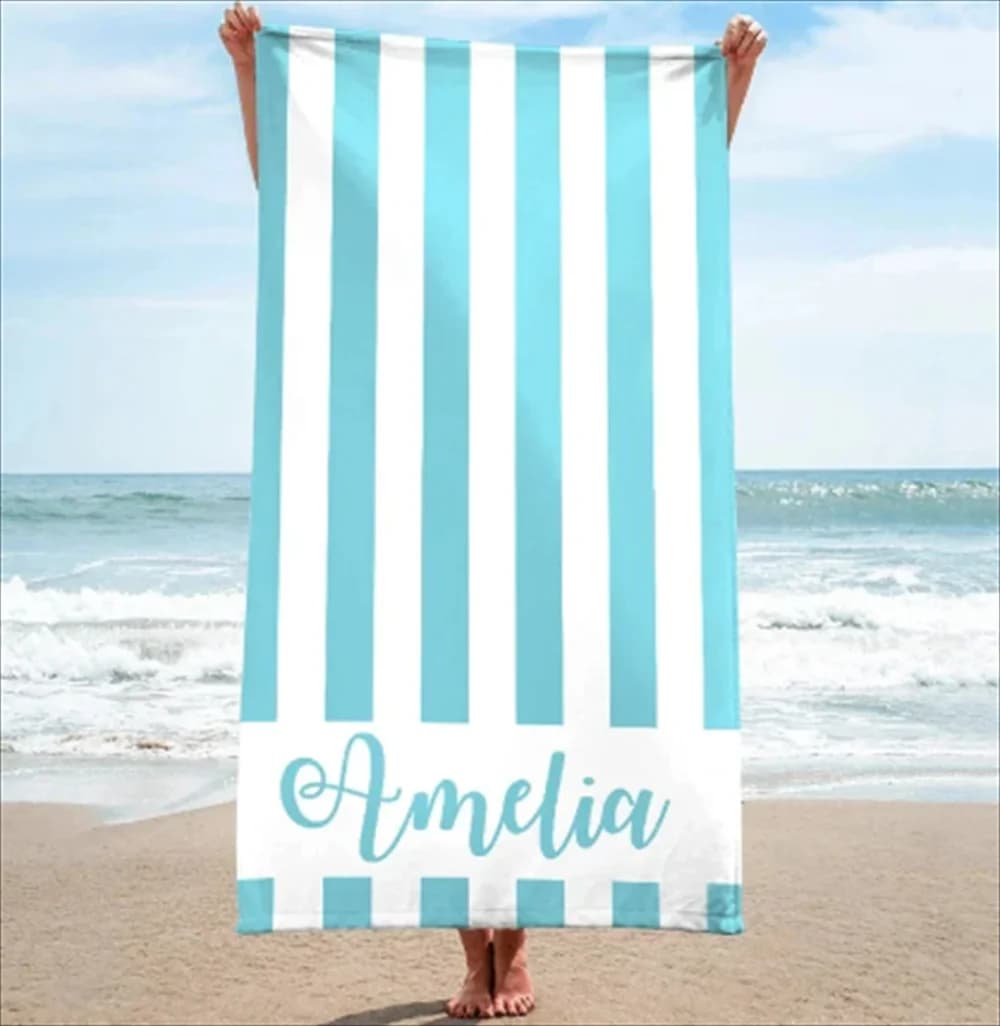 Asciugamani da spiaggia a righe Asciugamano da spiaggia con nome personalizzato Asciugamano da spiaggia in microfibra stampato in 3D Asciugamano da bagno personalizzato che assorbe l'acqua