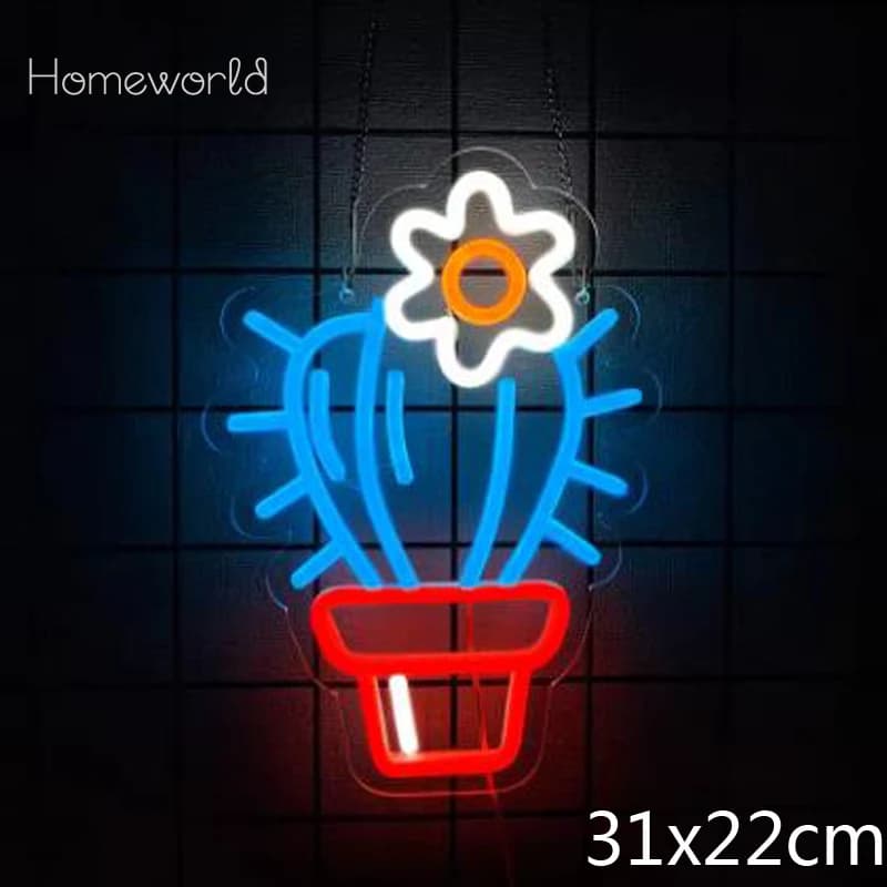 Insegna al neon a LED con cactus per la decorazione di piante d'appartamento Decorazioni estetiche al neon per la camera da letto Negozio di fiori Decorazioni per feste di compleanno