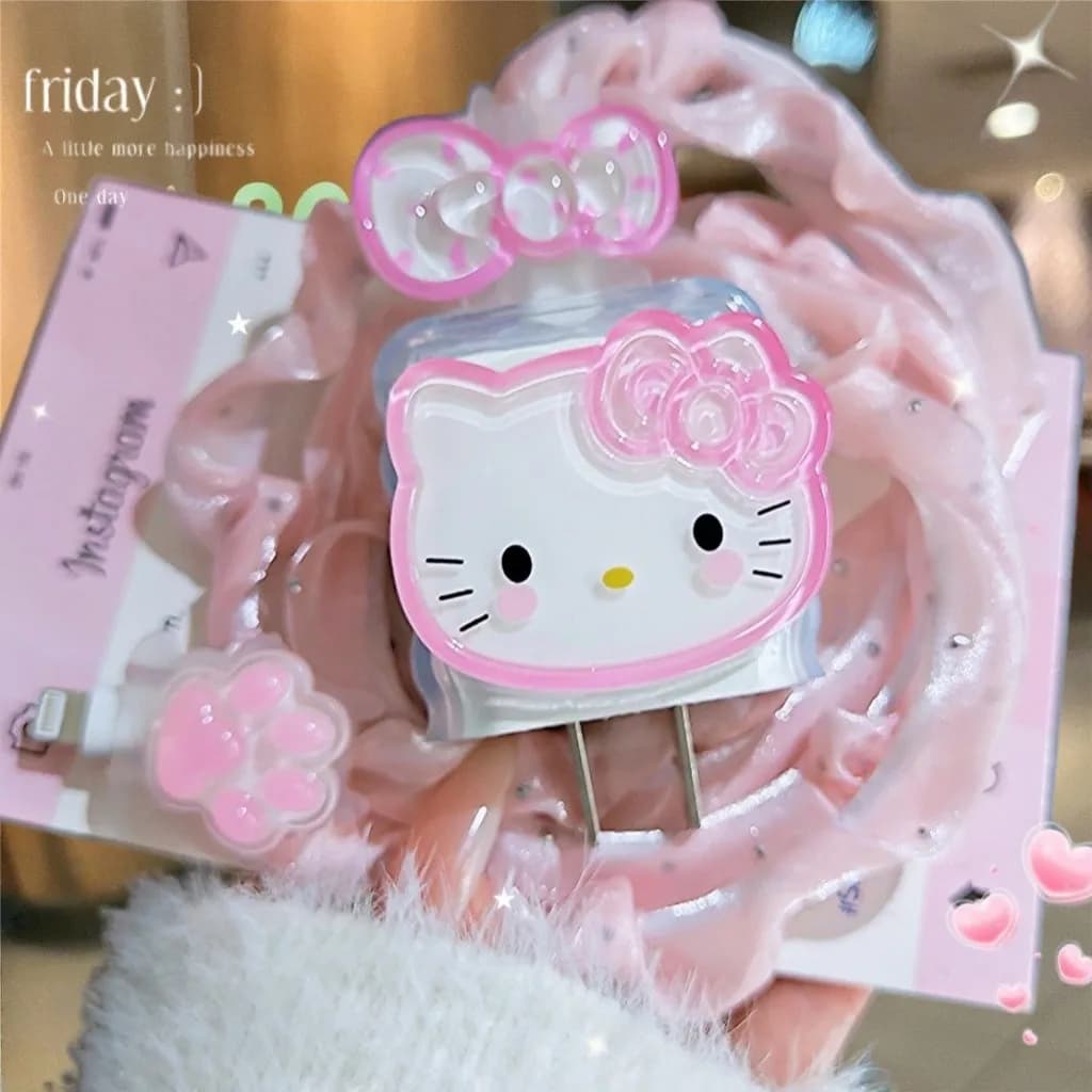 Custodia protettiva per cavo dati KT simpatico cartone animato per iPhone 20W Borsa protettiva per testa di ricarica alla moda Kawaii Anime