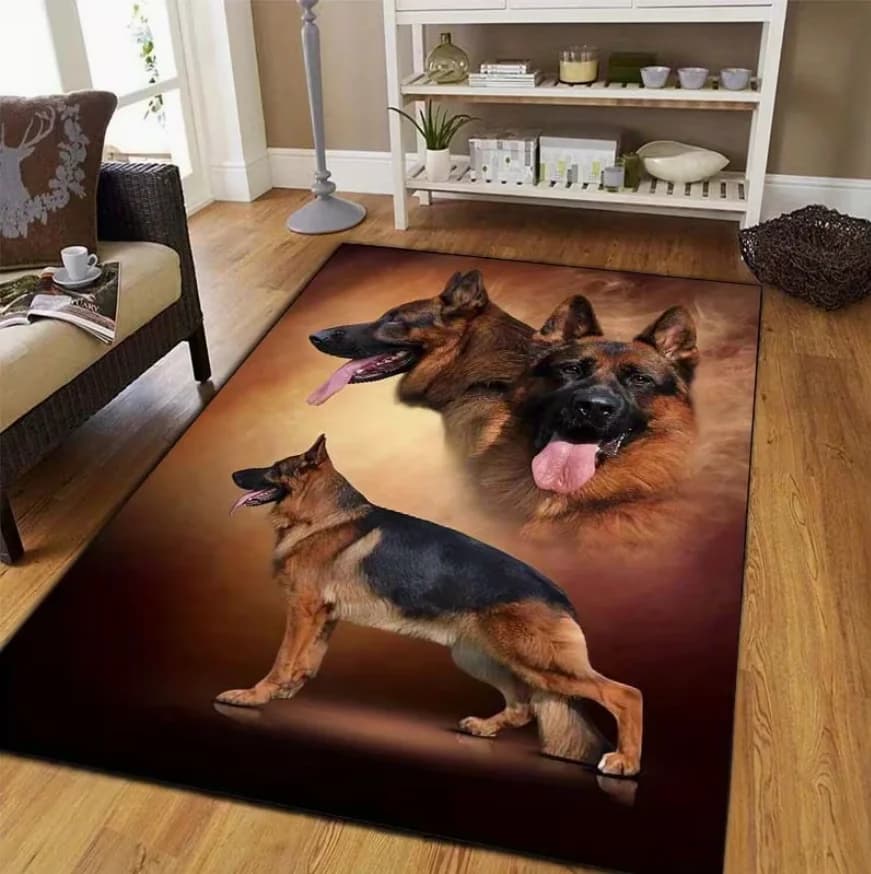 Tappeto per Soggiorno con Pastore Tedesco, Tema Curativo, Antiscivolo, Morbido, Facile da Pulire, Decorazione Personalizzata per Amanti degli Animali
