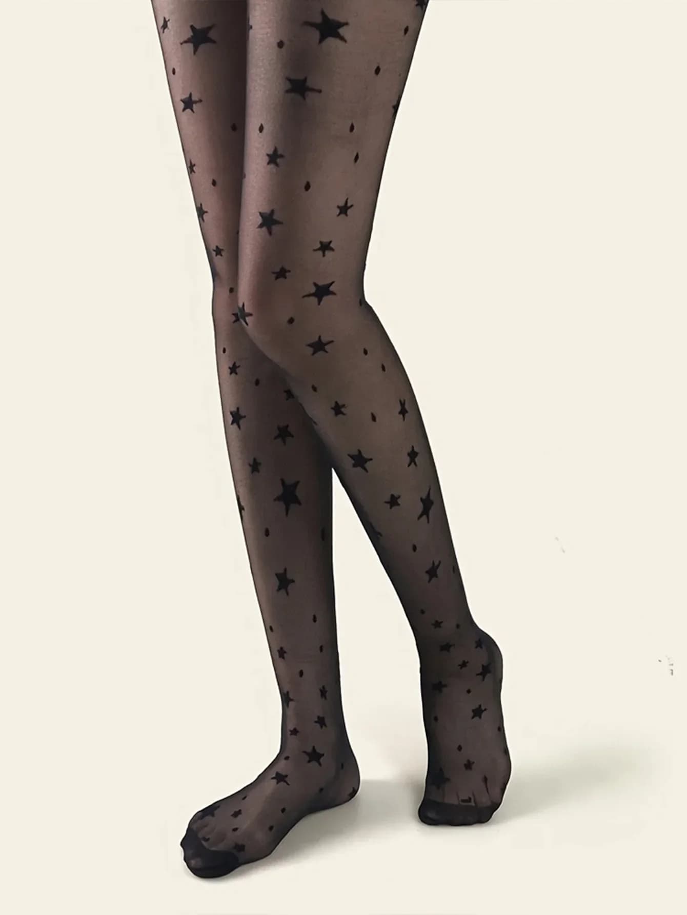 1 paio di calze di seta sottili a pois stella collant jacquard calzini femminili di seta sexy anti-gancio
