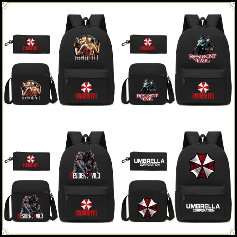 3pcs/set Game Peripheral Resident Evil Leon Backpack Shoulder Bag Pencil Case Set Student Supplies Schoolbag Birthday Gift