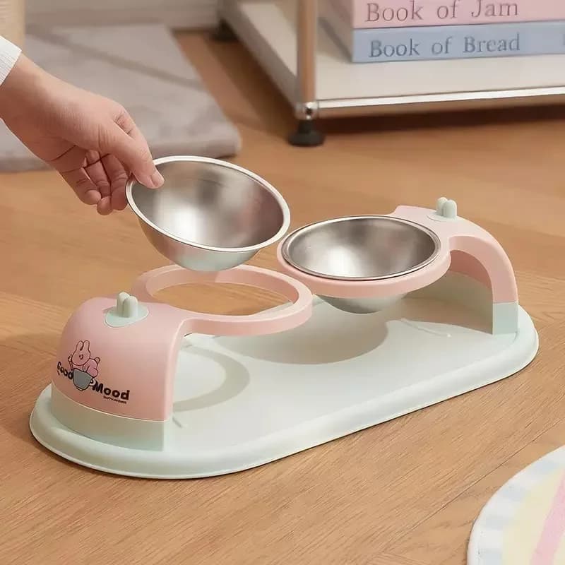 Cat Food Bowls Stainless Steel Pet Bowls Dog Water Bowls with Non-Skid PP Station Food Water Feeder for Cats and Small Dogs