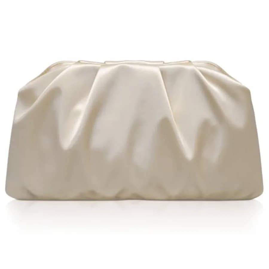 Larcenciel Champagne Clutch Purses for Women, Pleated Satin Handbag with Removable Chain Straps, Dumpling Pouch Style Shoulder