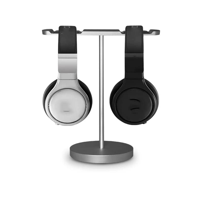Supporto per cuffie in alluminio supporto per cuffie universale a doppio gancio supporto per espositore da tavolo con Pad antiscivolo per cuffie da gioco