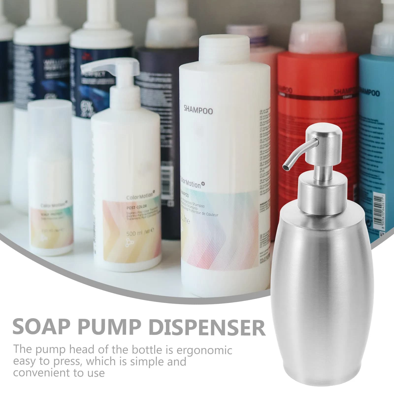 Dispenser di Sapone Ricaricabile in Acciaio Inox con Pompa Ergonomica per Sapone Liquido, Shampoo, Balsamo, Bagno