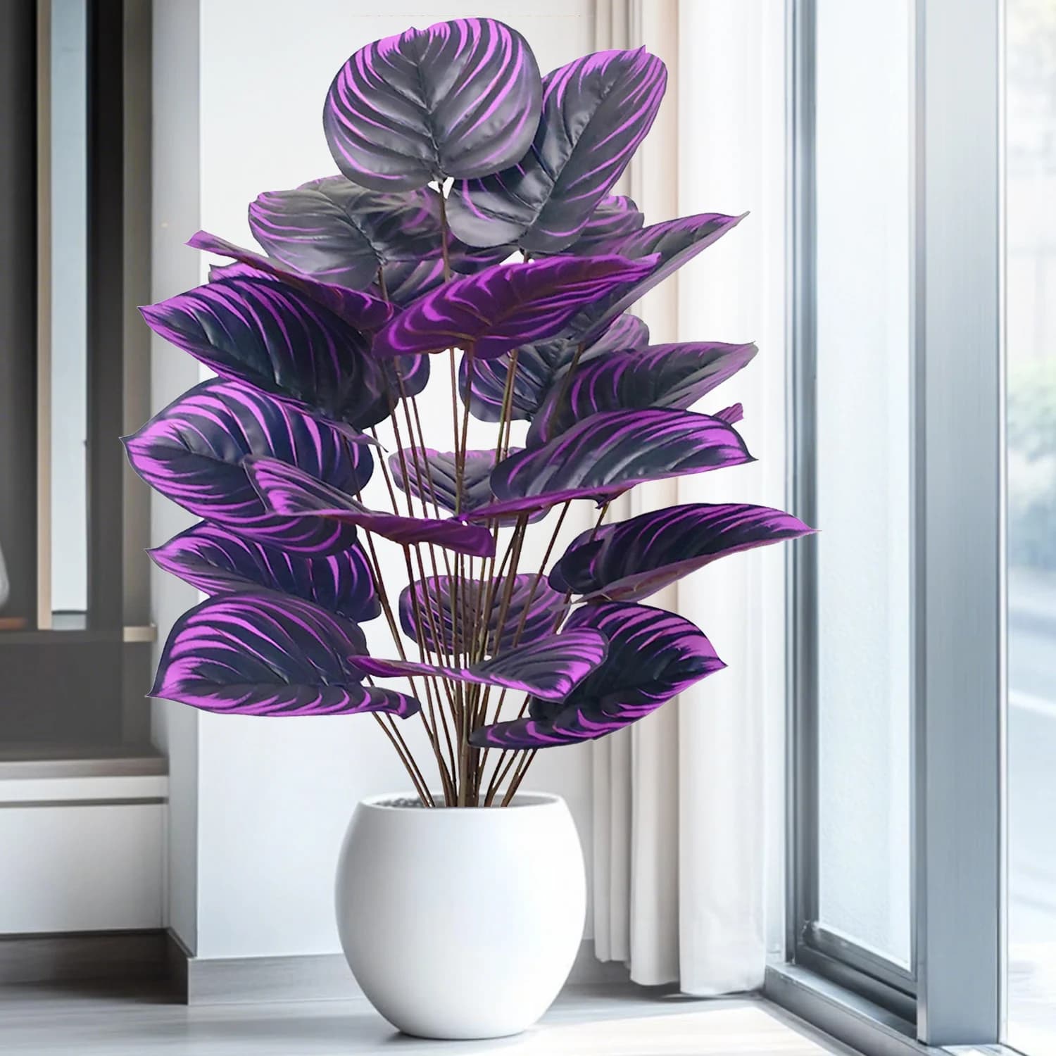 57-130 cm/41. Inch Artificial Plant Purple Ninfea Apple Leaf Violin Plant Ornamental Vase Suitable for Home Decoration