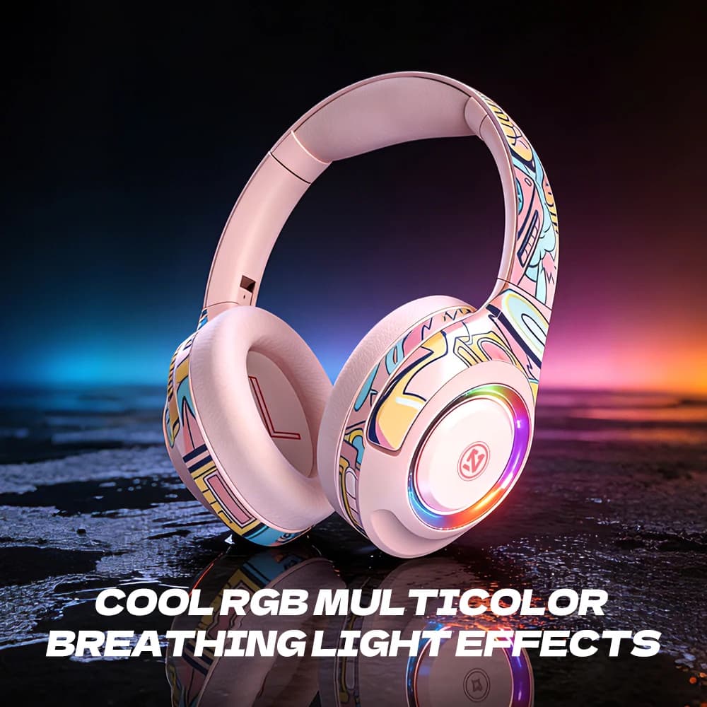 Bluetooth HaaYot wireless gaming headphones with RGB lights, 40 mm driver, noise cancelling microphone, 38-hour headphones for PC/mobile devices
