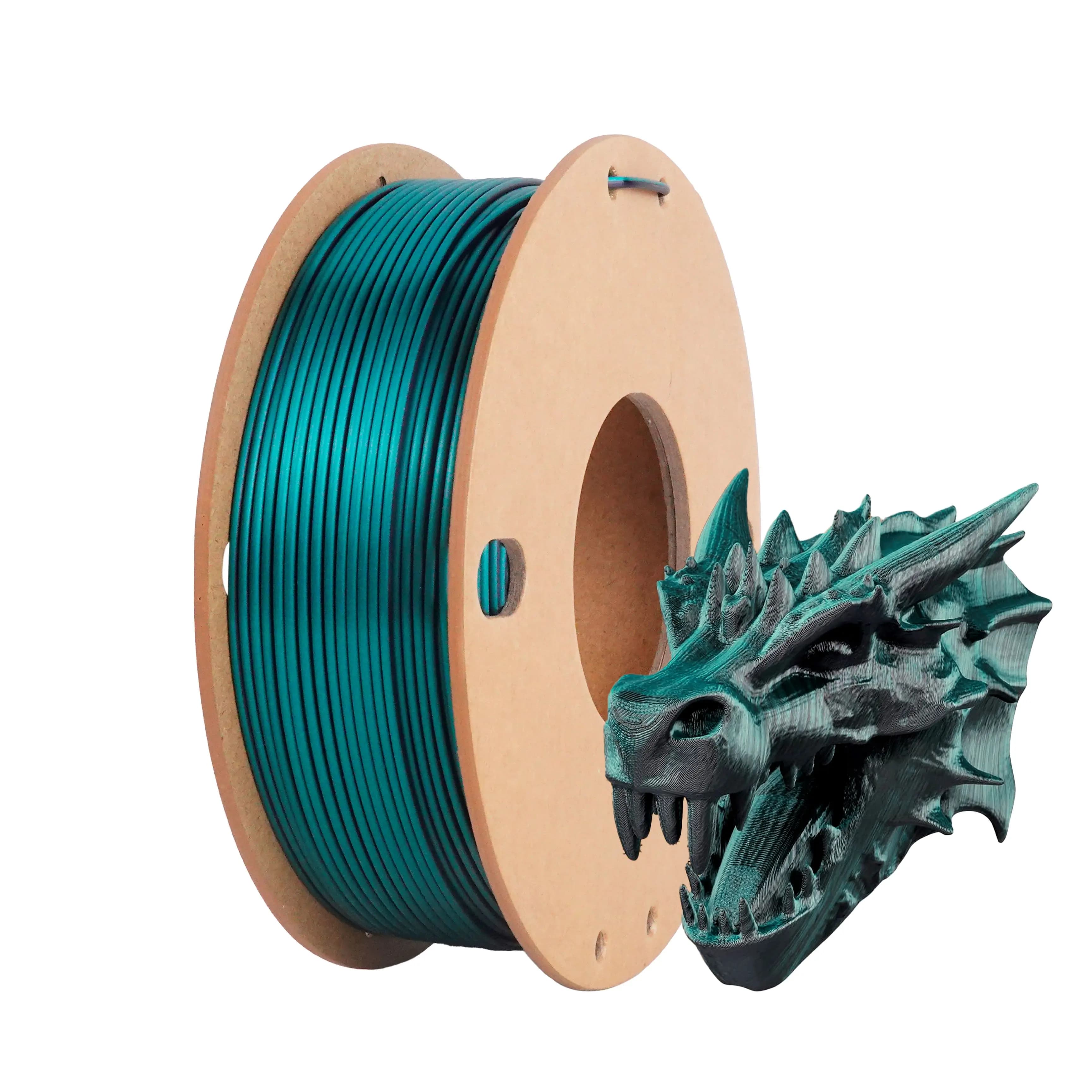 Filamento PLA 1.75mm, Filamento PLA Effetto Seta per Stampante 3D, Filamento Bicolore Nero-Verde, Filamento PLA 2 in 1 Coestruso, Filamento per Stampa 3D