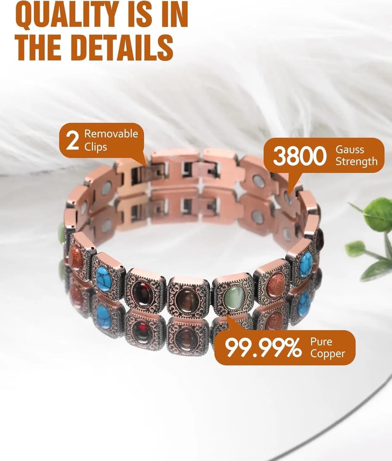 Braccialetti in Rame Puro per Donne, Bracciale Magnetico Ultra Potente con Magneti da 3800 Gauss e Turchese Naturale e Pietre, Regolabile, Regalo di Gioielleria