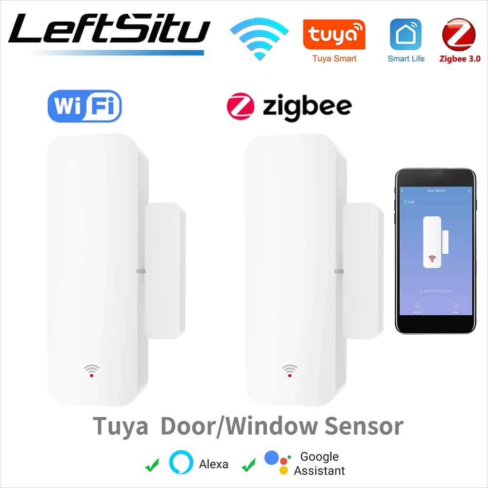 Sensore per Porte e Finestre Tuya WiFi Zigbee3.0, Rilevatore di Apertura/Chiusura per Casa Intelligente, Compatibile con Z2MQTT ZHA Google Home Alexa