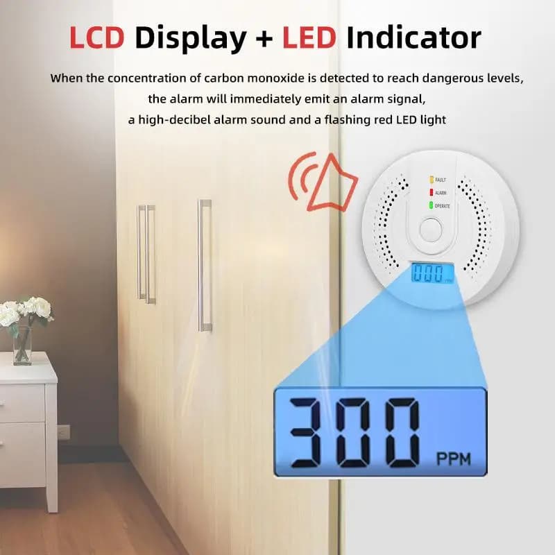 Carbon Monoxide Detector CO Gas Monitor Alarm With LCD Digital Display 2 AA Battery Powered CO Sensor Detector