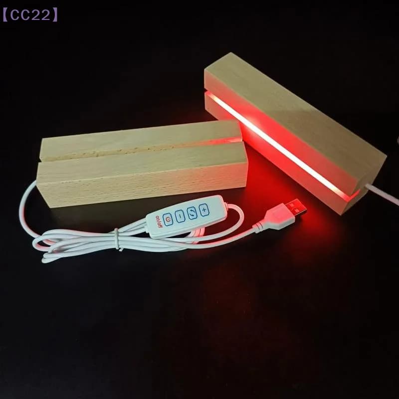 【CC22】Lampada artistica rettangolare in legno con base per luce notturna a LED e interruttore alimentato tramite USB per decorazioni in vetro e resina{C}