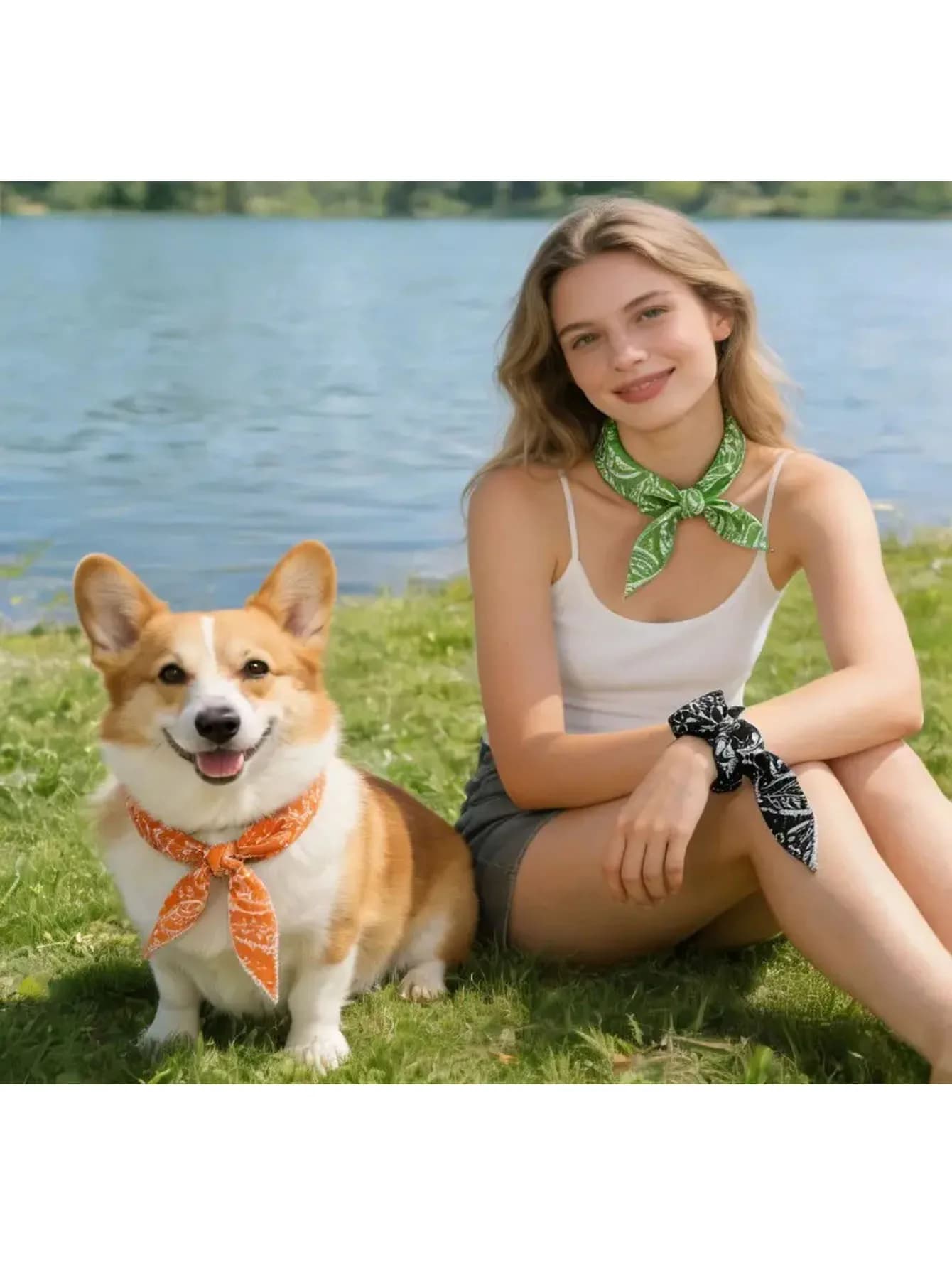 Adjustable cool ice scarf and headband, suitable for pets and humans - breathable scarf, outdoor sports, summer, cooling collar