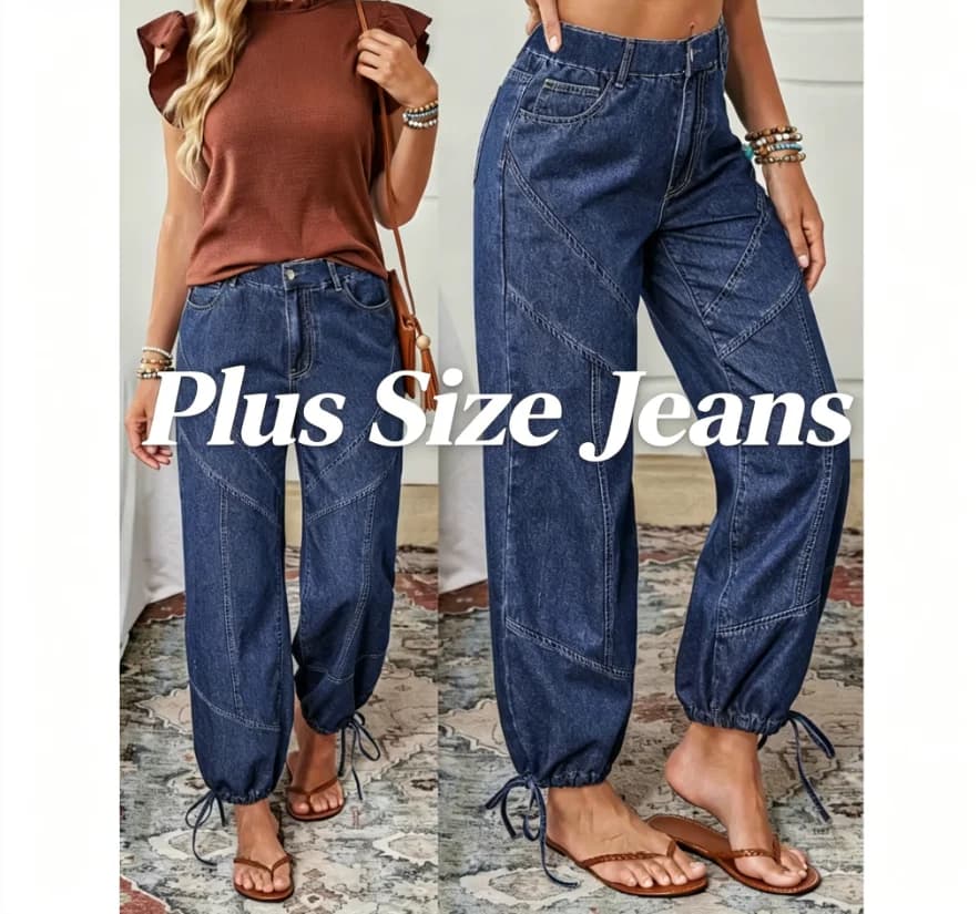 Jeans Elasticizzati da Donna Taglie Forti, Stile Casual, Nuova Collezione 2026, con Polsino alla Caviglia, Semplici e Versatili