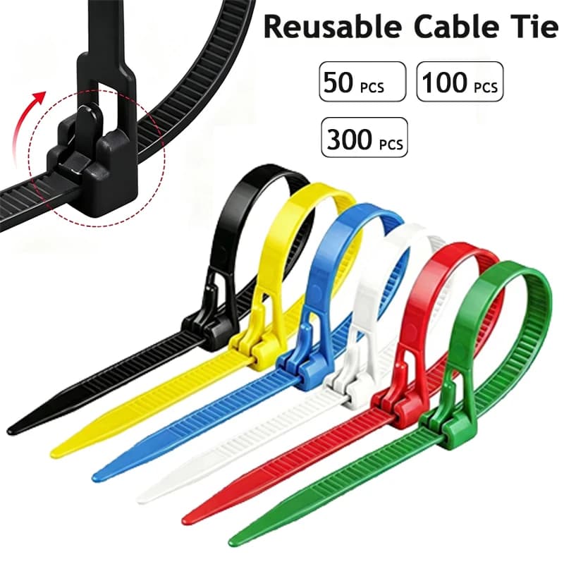 50/300pcs 3.6x150mm Plastic Reusable Cable Zip Ties Nylon Wrap Straps Slipknot Loose Organizer Detachable for Home Garden