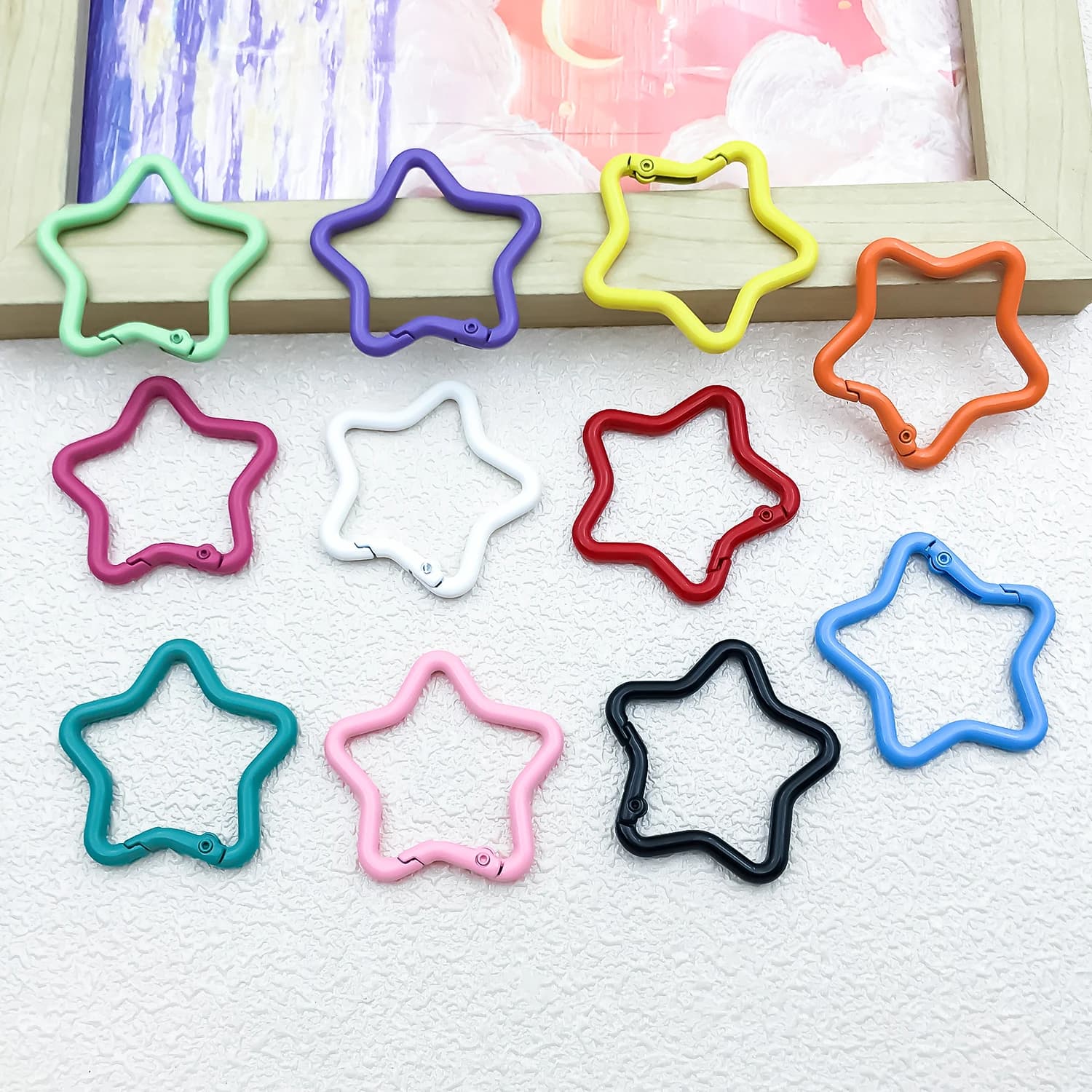 20pcs 41x40.5mm Aluminum Alloy Hanging Spray Paint Five-Pointed Star Dog Buckle Suitable Key Chain Bag Pendant DIY Accessories