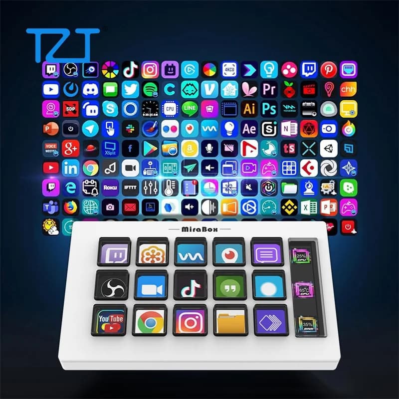 TZT MiraBox Bianco/Nero 293S Stream Deck Mini Tastiera Visuale con 15 Tasti LCD per Streaming Live e Programmazione Giochi