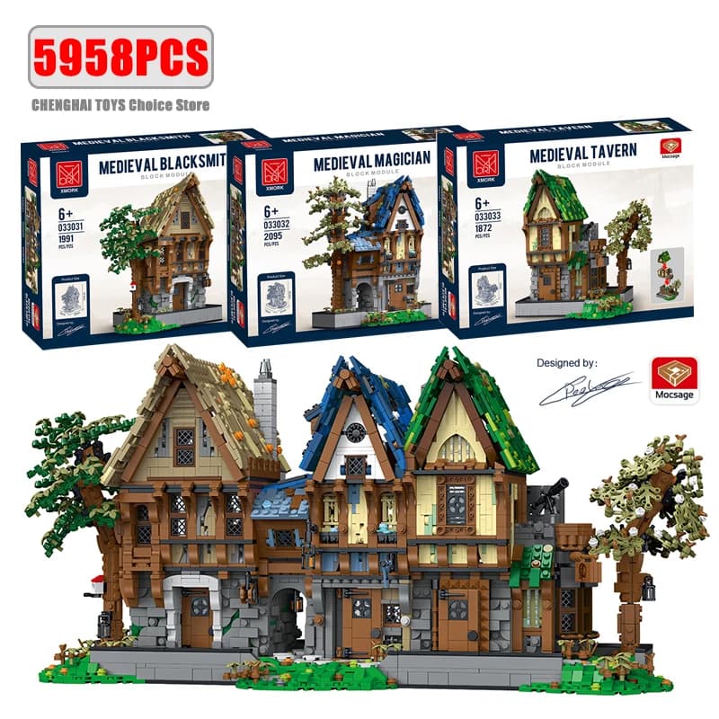 Models of medieval blacksmith shops 21325 Building Blocks Mattoni Streetview Modular town architecture Set Children's Toys Boys Adult Gift