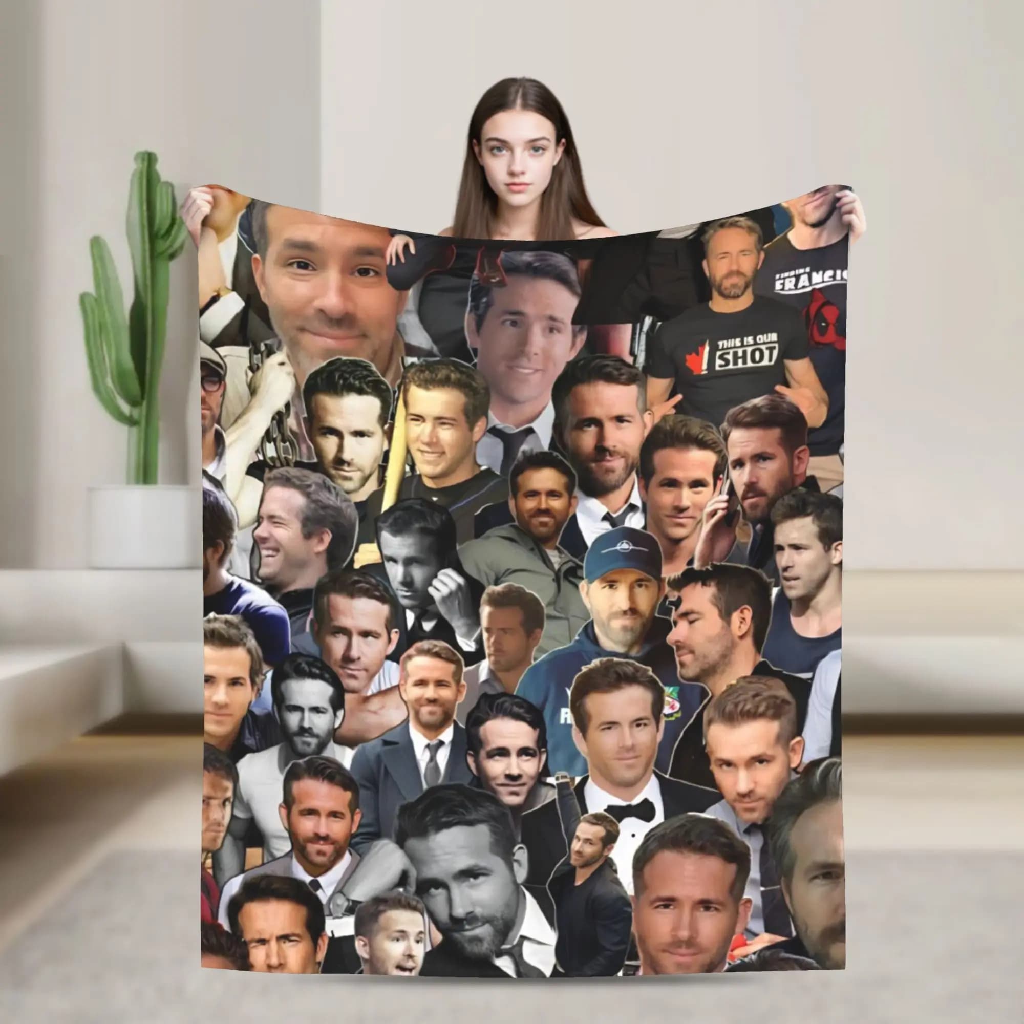 Actor R-Ryan Reynolds Collage Blankets Camping Flannel Throw Blanket For Couch Bed Warm Customized Quality Bedspread Gift Idea