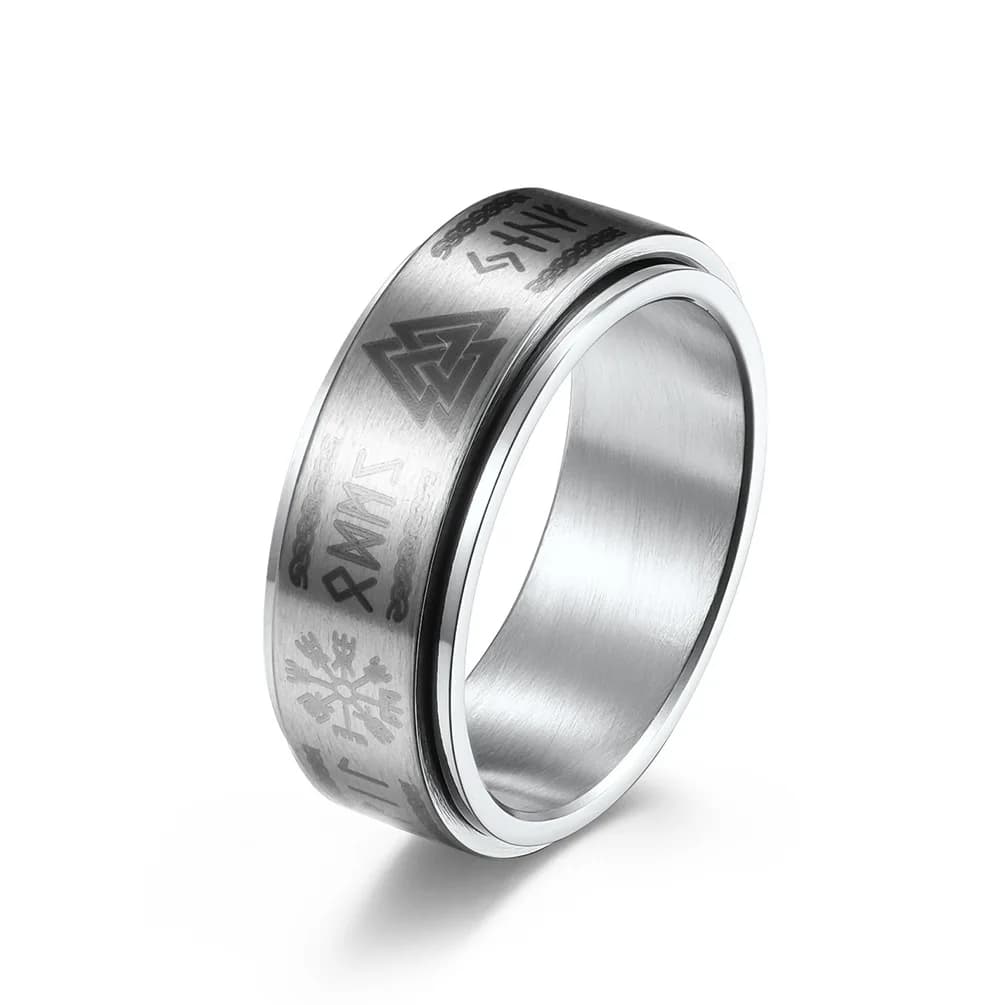 Anello vichingo Rune Anelli anti-ansia Odin Testo nordico Gioielli vichinghi Fascia di promessa di matrimonio vichingo per uomo Donna Anello Fidget Spinner