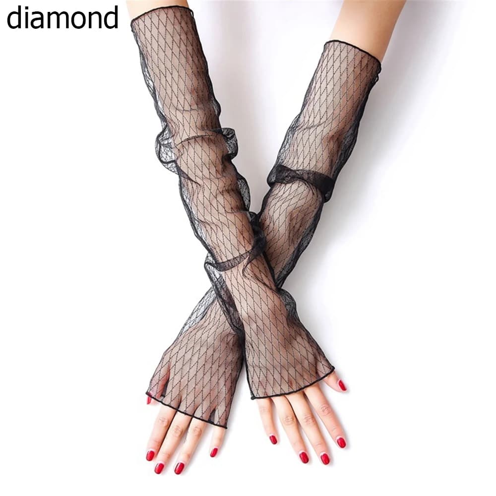Women Breathable Arm Warmers UV Sun Protection Sleeves Driving Gloves Sunscreen Long-Sleeved Mesh Lace Gloves