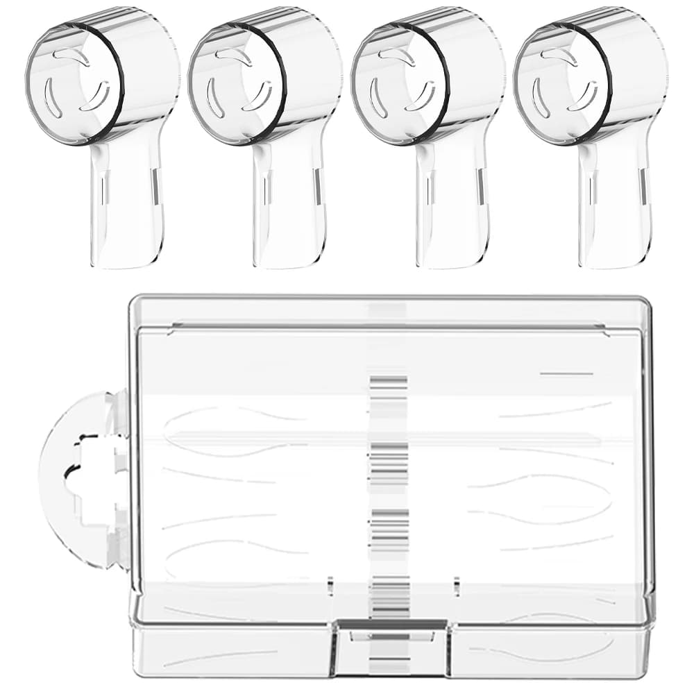 Travel case for brush heads and 4 dust covers for heads, compatible with Oral B iO and Pro electric toothbrush head
