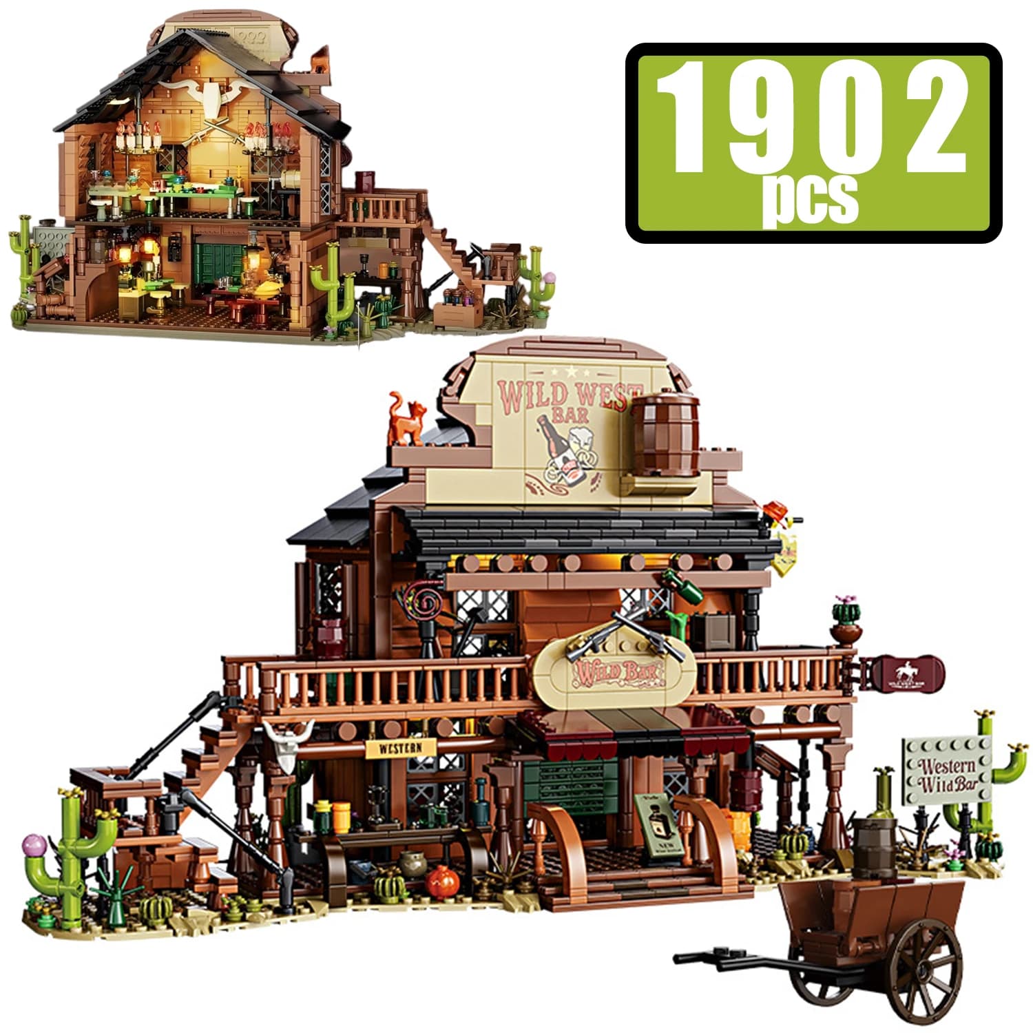 1902Pcs City Street View Cowboy Western Bar Building Blocks MOC Vintage Villa Party Assemble Simulation Model Bricks Toys Gifts