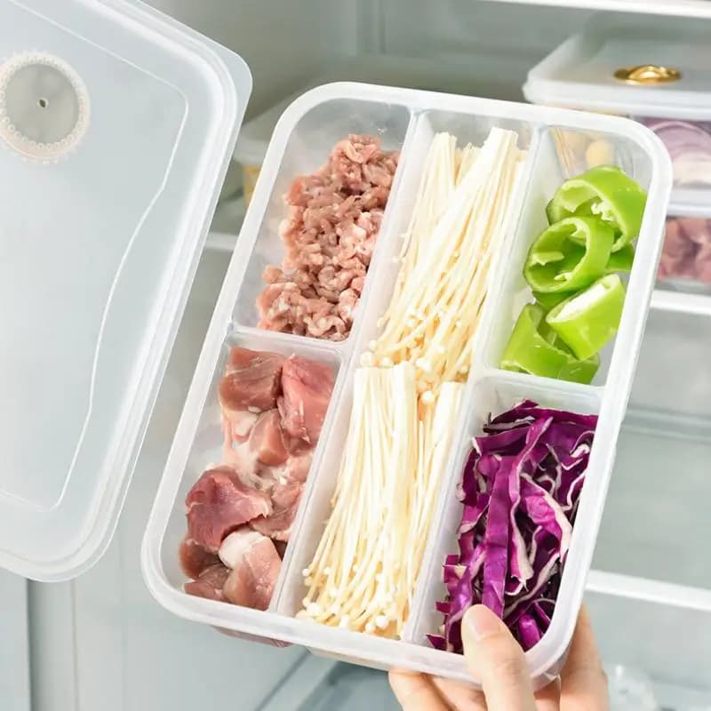 Contenitore ermetico per frigorifero a 4/5 scomparti con coperchio, contenitore in plastica per alimenti da congelatore, contenitore riutilizzabile per alimenti per la cucina