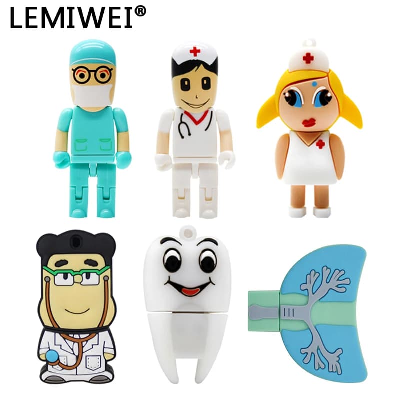 Cartoon Doctor Nurse Teeth Lung USB Flash Drive 16G 32GB 64GB Hospital Worker Usb milwauos6. 50-накопители Usb 2.0 Pendrive Cle Usb Stick