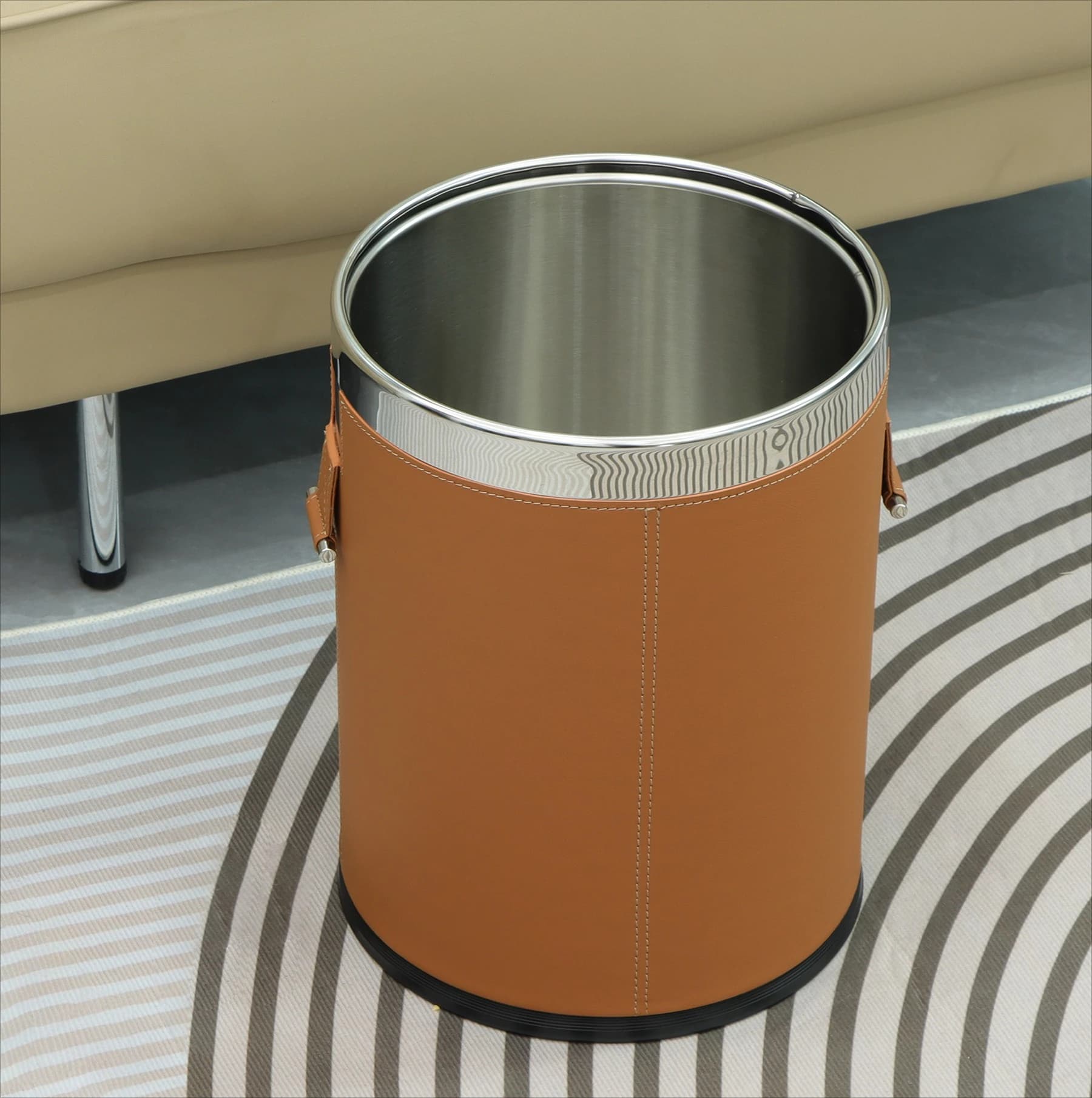 Cestino per Rifiuti in Pelle Semplice e Moderno, Grande Formato per Casa, Lusso Discreto per Soggiorno, Bagno, Ufficio, Cestino Aperto per Carta