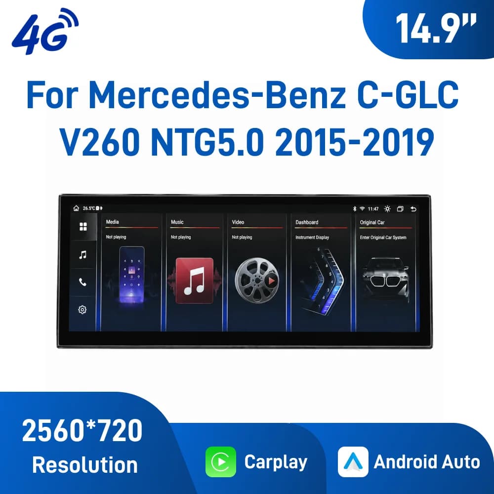 14.9 Inch Android Car Navigation For Mercedes Benz C GLC V260 2015-2019 NTG5.0 WiFi 4G Carplay Android Auto Rear Camera Support